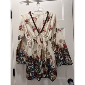 Bhag's Bohr Women's M/L 100% Cotton Floral Butterfly Tunic Bell Sleeve India